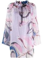 Emilio Pucci Peony Print Ruffled Neck Blouse - Blue
