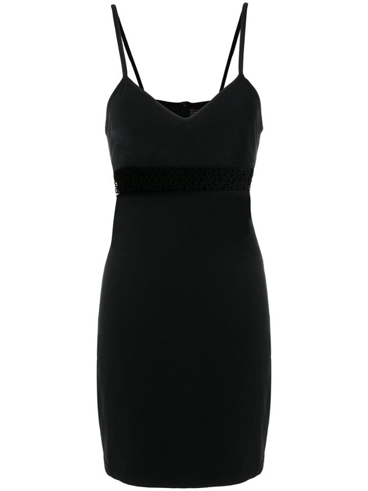 Fendi Vintage Embroidered Logo Dress - Black