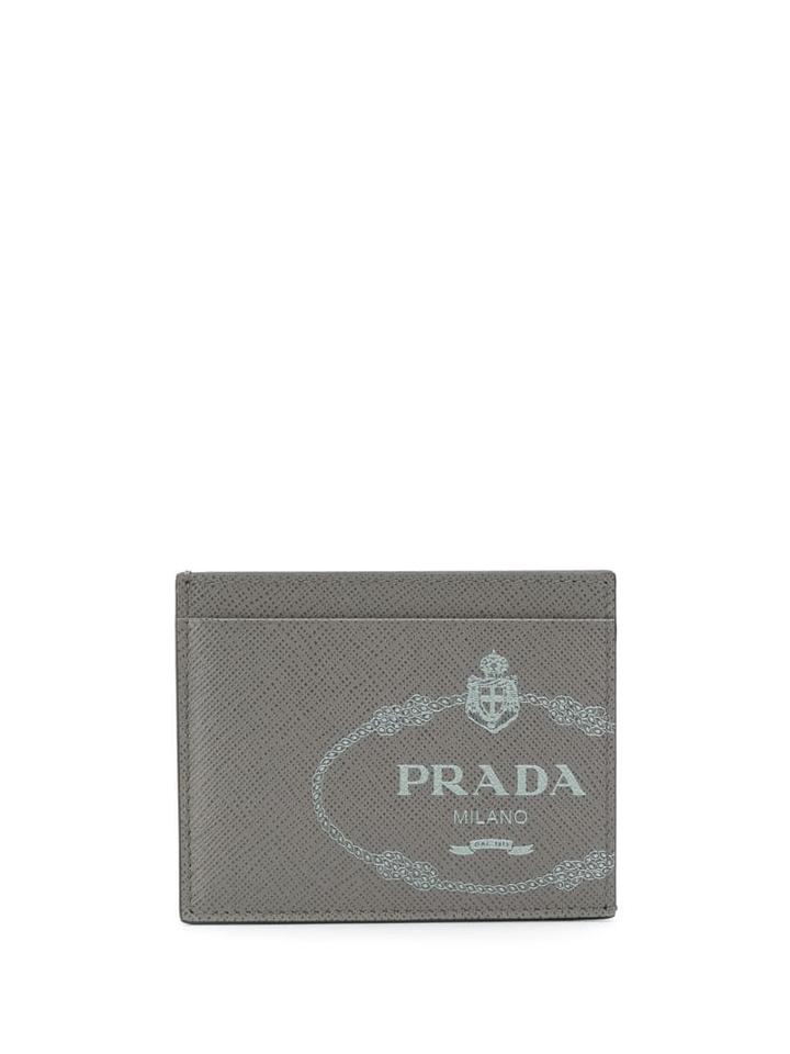 Prada Logo Print Cardholder - Grey