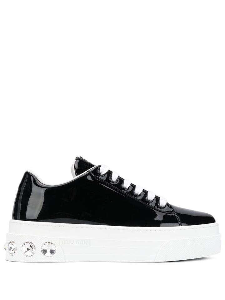 Miu Miu Crystal Embellished Lace Up Trainers - Black