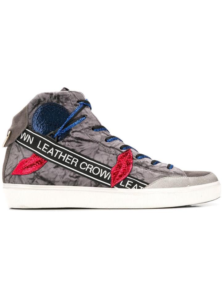 Leather Crown Kiss Hi-top Sneakers - Grey