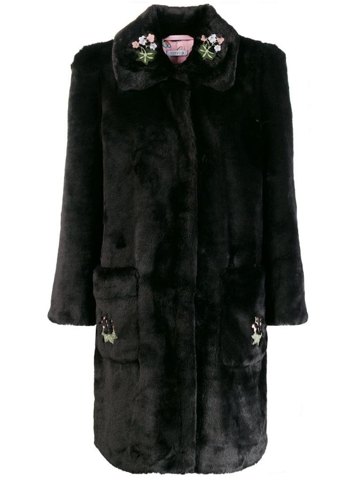 Vivetta Embroidered Faux-fur Coat - Black