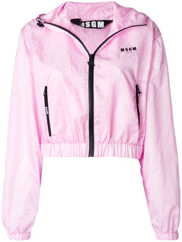 Msgm Hooded Logo Jacket - Pink & Purple
