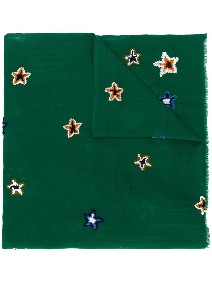 Altea Star Embroidered Frayed Edge Scarf - Green