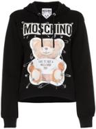 Moschino Logo And Teddy Bear Print Cotton Hoodie - Black