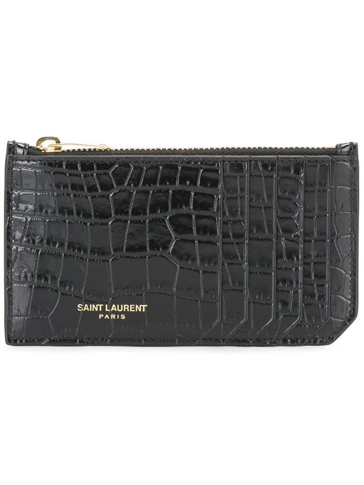 Saint Laurent 'paris 5 Fragments' Zip Pouch, Women's, Black, Calf Leather