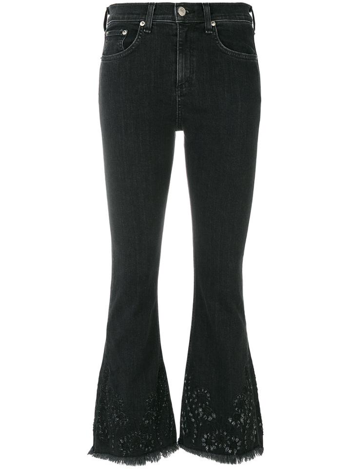 Rag & Bone /jean - Flared Jeans With Floral Detail - Women - Cotton/polyurethane - 25, Black, Cotton/polyurethane