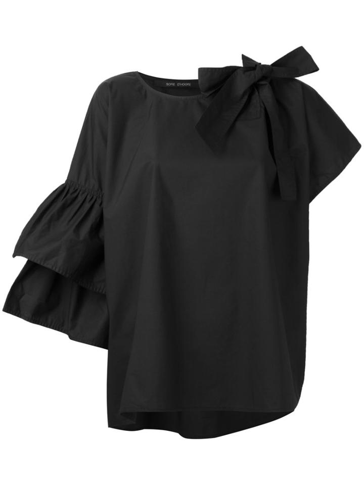 Sofie D'hoore Asymmetric Ribbon Sleeve Top, Women's, Size: 40, Black, Cotton