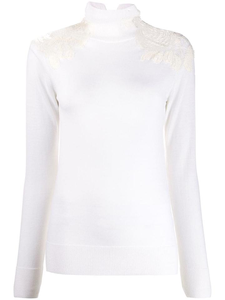 Ermanno Scervino Roll Neck Lace Panel Sweater - White
