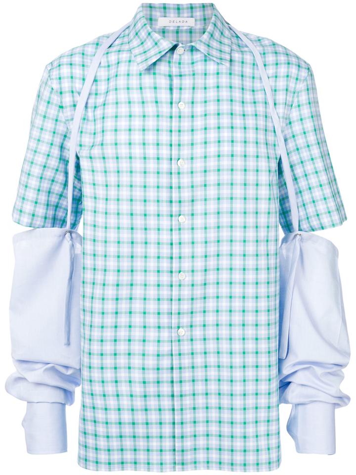 Delada Check Short Sleeve Shirt With Sleeve Harness - Blue