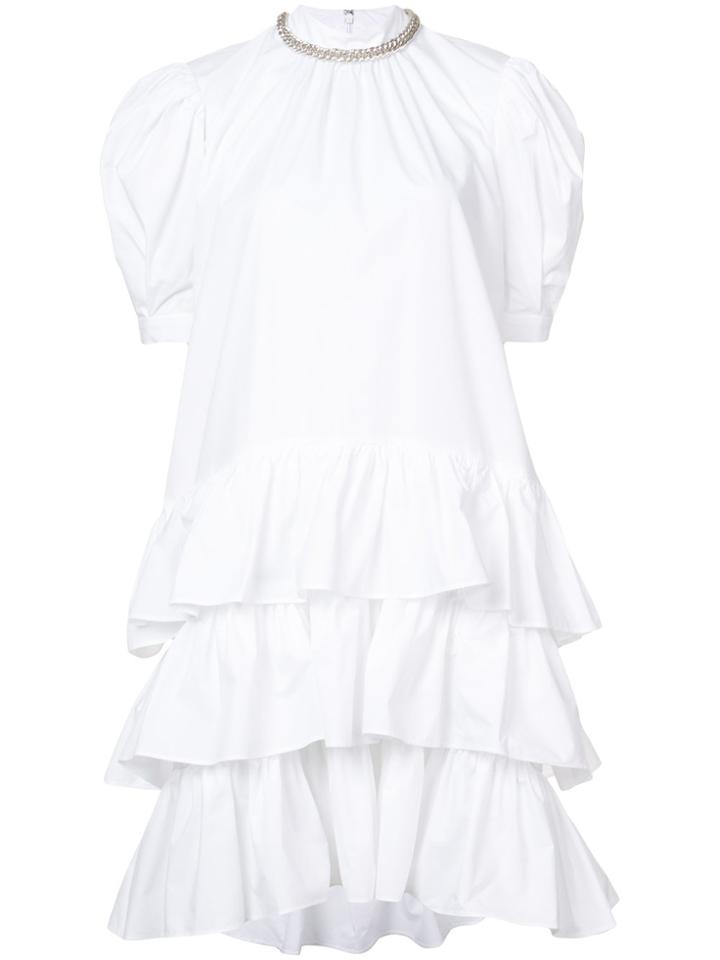 Christopher Kane Puff Sleeve Frill Trim Dress - White