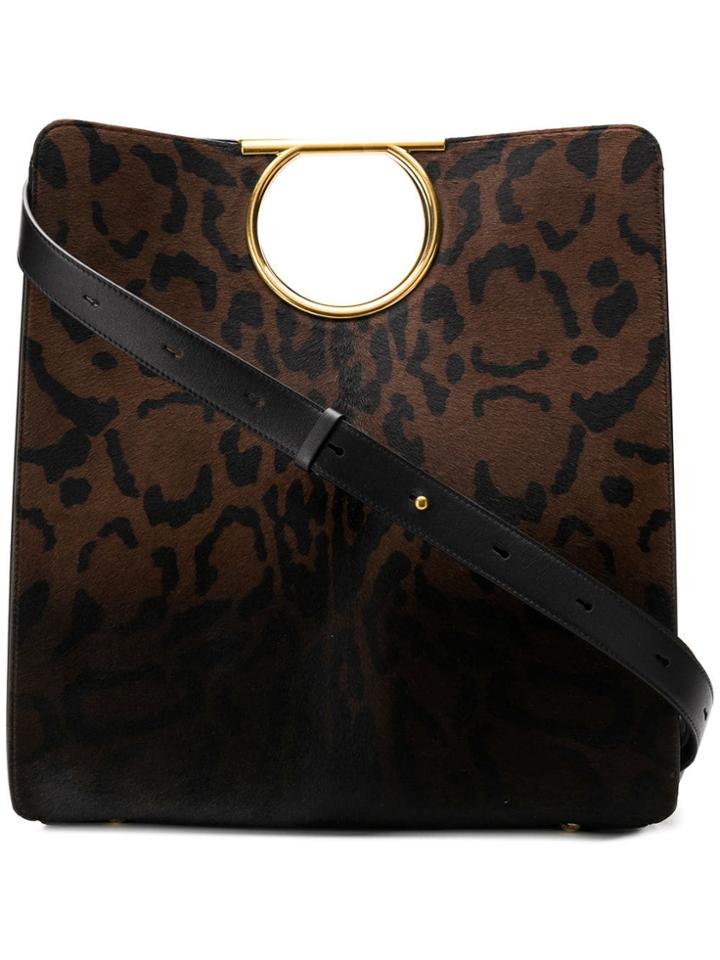Salvatore Ferragamo Gancini Leopard Print Tote - Brown