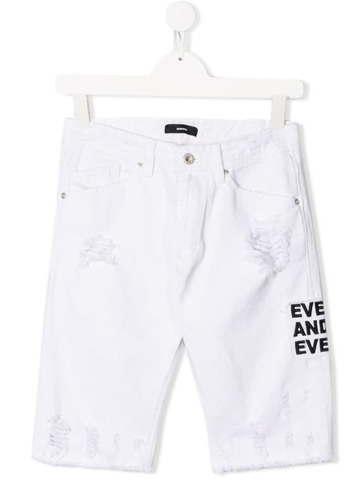 Diesel Kids White Denim Shorts