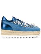 Le Silla Embellished Denim Platform Sneakers - Blue