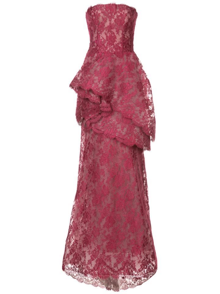 Monique Lhuillier Tiered Lace Trumpet Gown