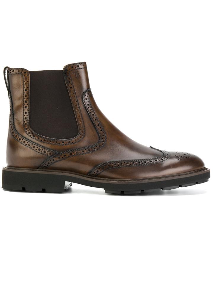 Tod's Tronchetto Brogue Boots - Brown