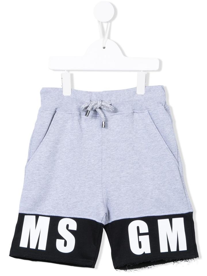 Msgm Kids Logo Print Track Shorts, Size: 12 Yrs, Grey