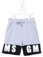 Msgm Kids Logo Print Track Shorts, Size: 12 Yrs, Grey