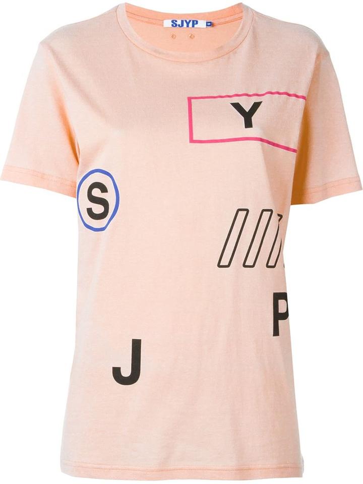 Steve J & Yoni P Print Details T-shirt, Women's, Size: M, Pink/purple, Cotton