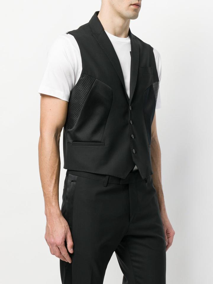 Les Hommes Perforated Patch Waistcoat - Black