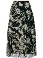 No21 Floral Pleated Midi Skirt - Black