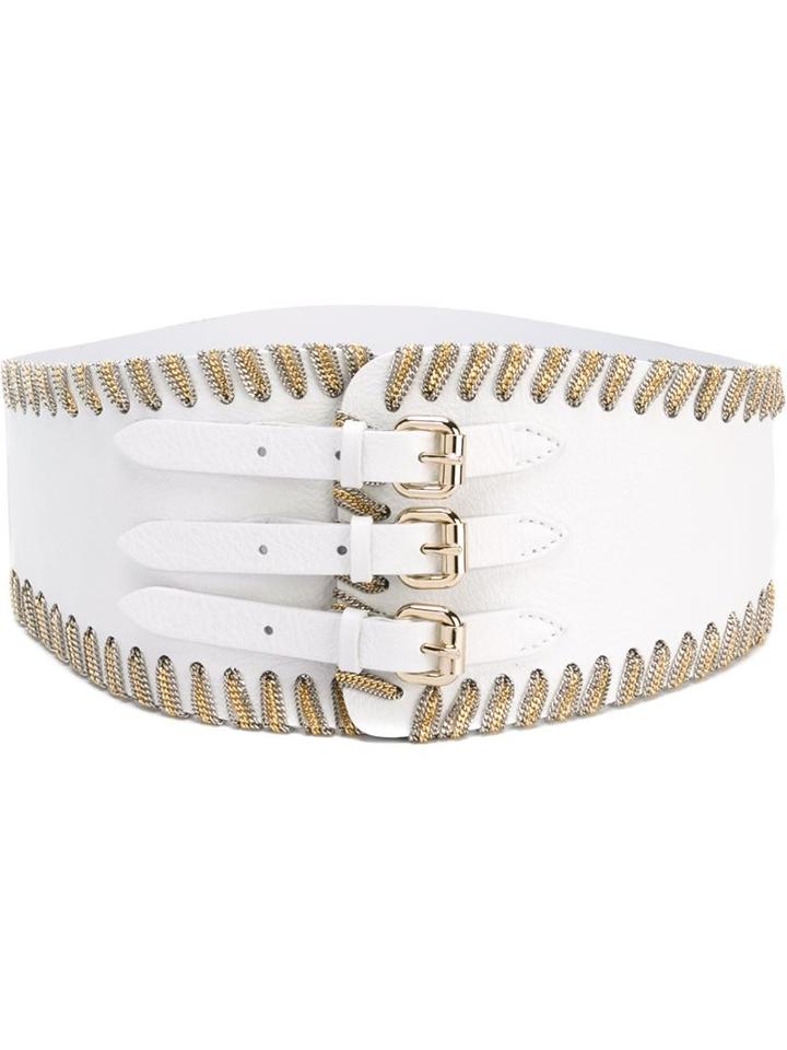 Orciani Triple Buckle Wide Belt, Women's, Size: 80, White, Leather/metal