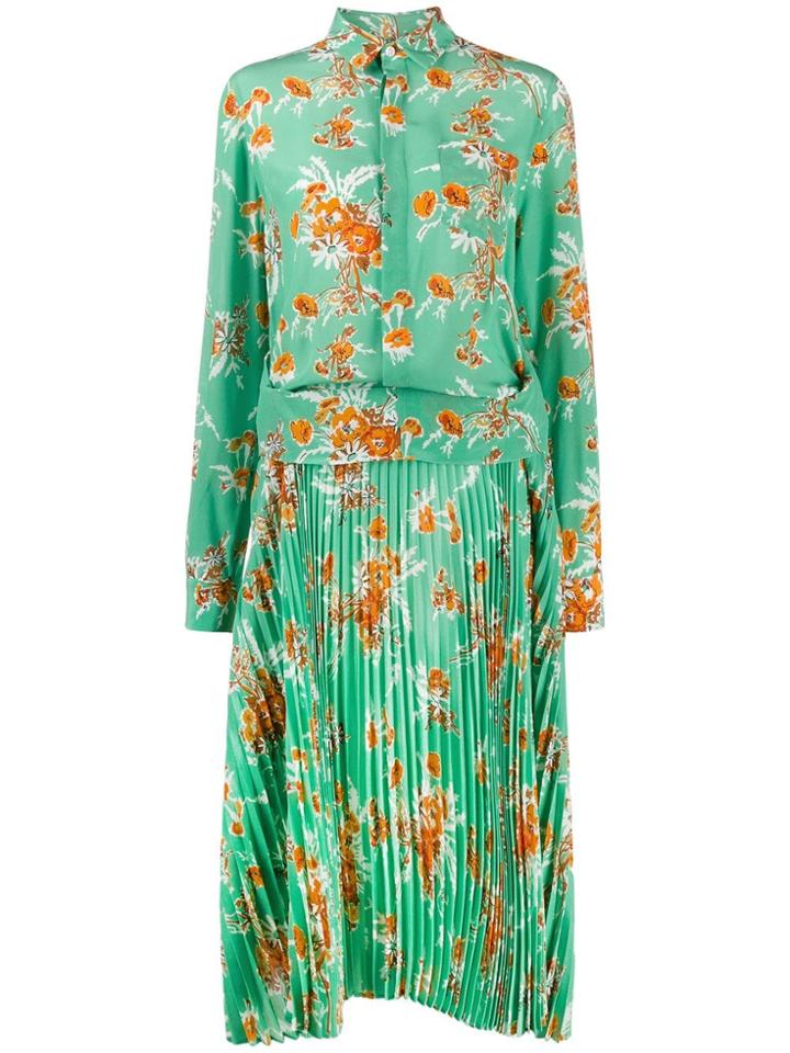 Plan C Floral-print Layered-effect Shirt Dress - Green