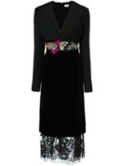 Lanvin V-neck Embellished Dress, Women's, Size: 38, Black, Viscose/cupro/cotton/spandex/elastane