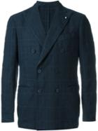 Lardini Double Breasted Blazer, Men's, Size: 52, Blue, Cotton/linen/flax/nylon/polyester