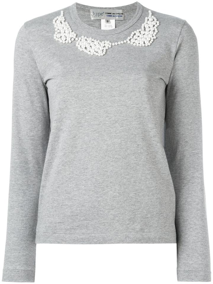 Comme Des Garçons Comme Des Garçons Pearled Trim Top, Women's, Size: Medium, Grey, Cotton