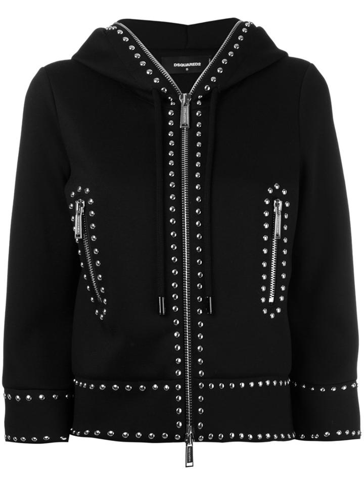 Dsquared2 Cropped Studded Hoodie, Women's, Size: Small, Black, Polyurethane/viscose