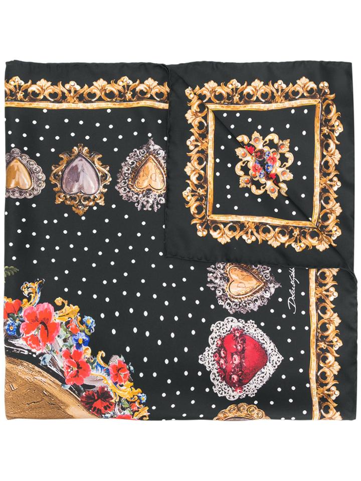 Dolce & Gabbana Sacred Heart Locket Print Scarf - Black