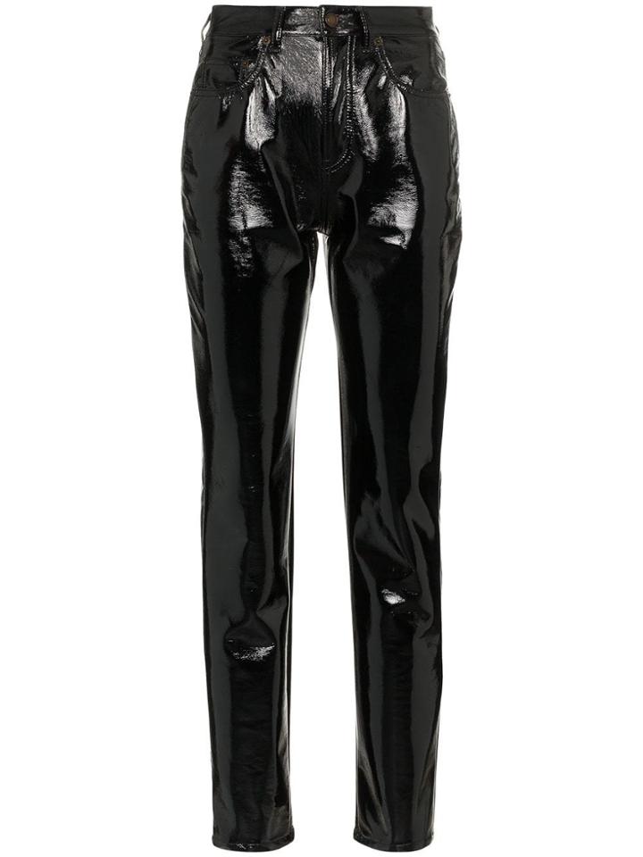 Saint Laurent Mid-rise Slim Fit Vinyl Trousers - Black
