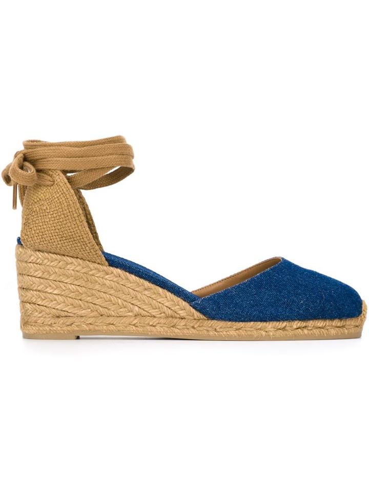 Castañer Carina Wedge Espadrilles, Women's, Size: 37, Blue, Cotton/leather/rubber