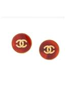 Chanel Vintage Interlocking Cc Round Earrings - Red
