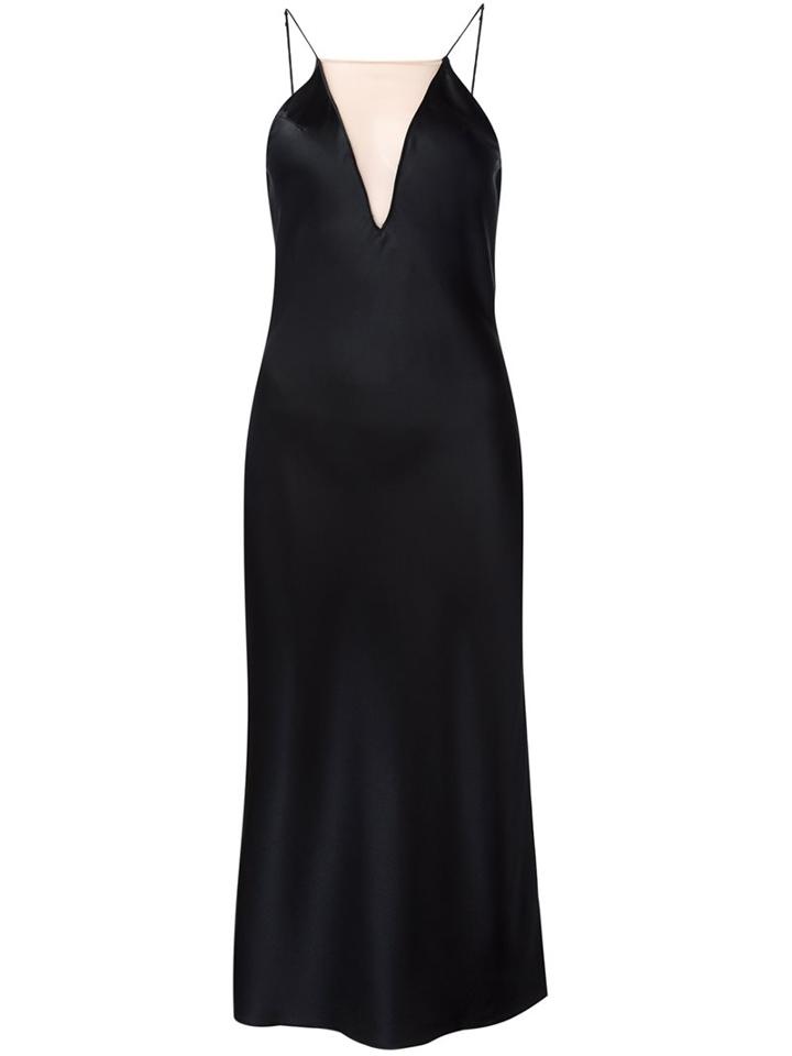 Fleur Du Mal Sheer Panel Slip Dress, Women's, Size: Medium, Black, Silk