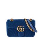 Gucci Blue Gg Marmont Mini Velvet Bag
