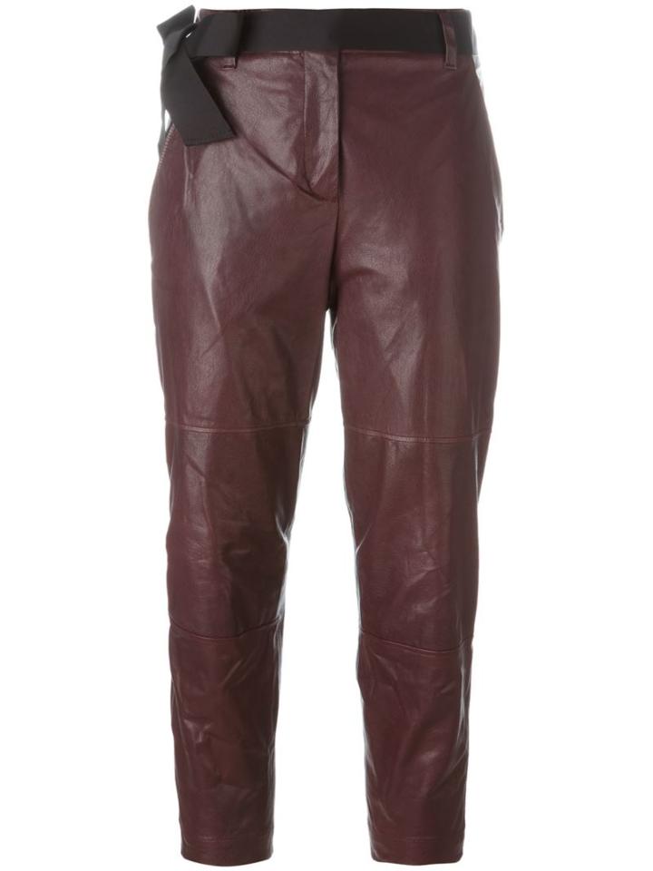 Brunello Cucinelli Cropped Trousers, Women's, Size: 42, Red, Leather/acetate/polyester/silk