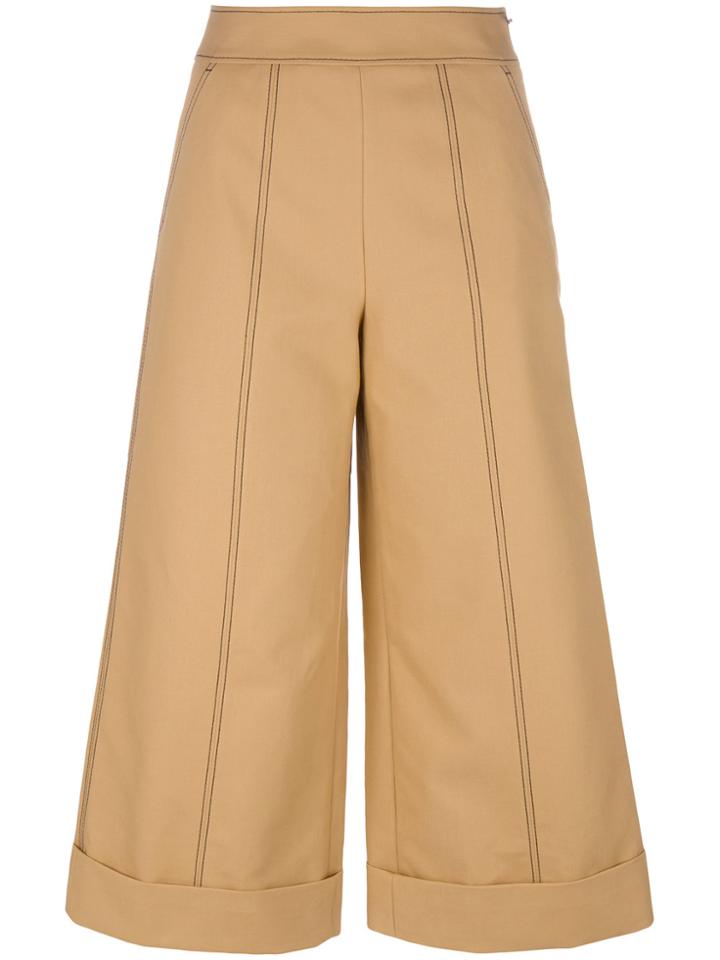 Msgm Wide Leg Cropped Trousers - Brown