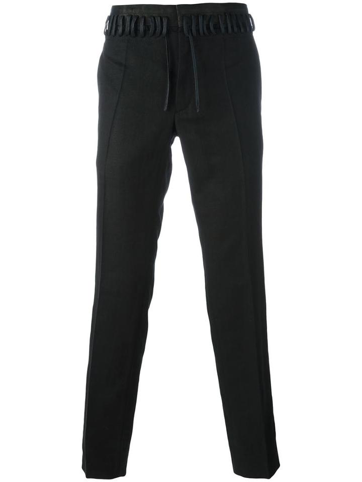 Haider Ackermann Slim-fit Trousers, Men's, Size: 52, Black, Cotton/linen/flax/mohair/leather