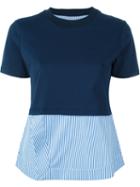 Carven - Striped Detail T-shirt - Women - Cotton - M, Blue, Cotton