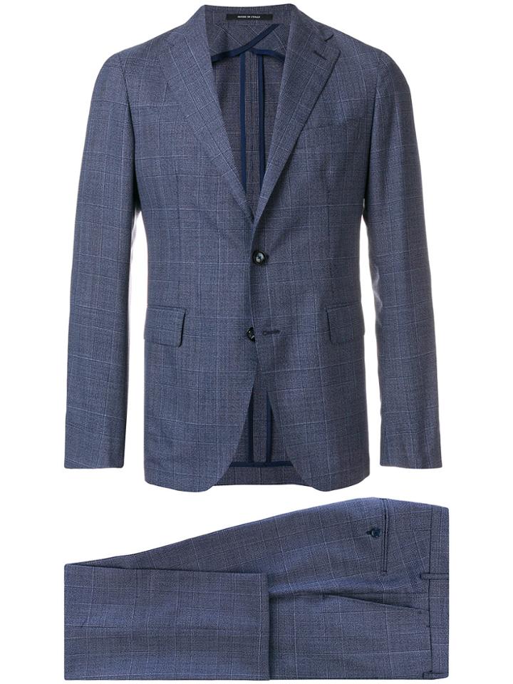 Tagliatore Check Print Suit - Blue