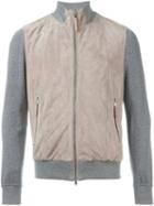 Eleventy Suede Panel Zipped Cardigan, Men's, Size: 52, Nude/neutrals, Cotton/suede