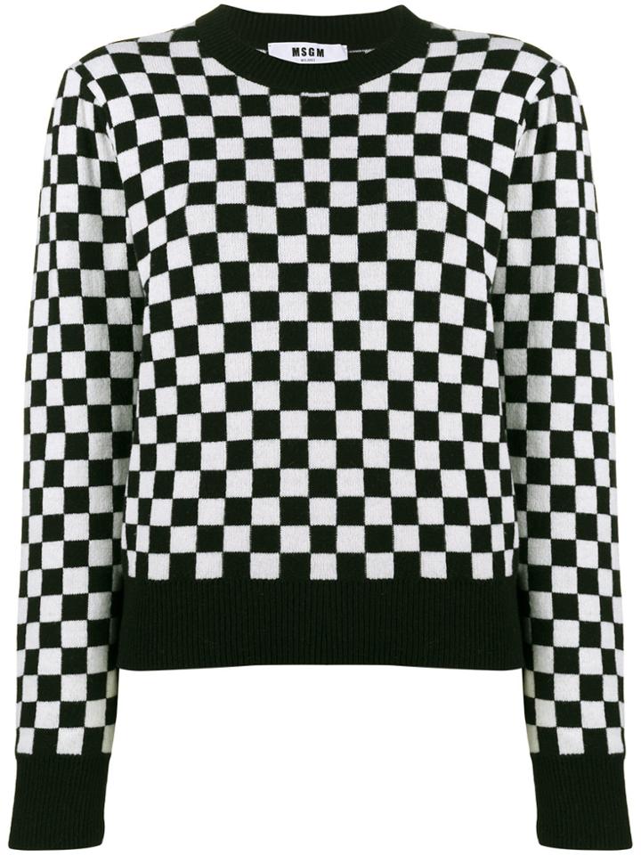 Msgm Checkboard Wool Sweater - Black