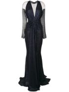 Talbot Runhof Long Sleeved Draped Gown - Blue