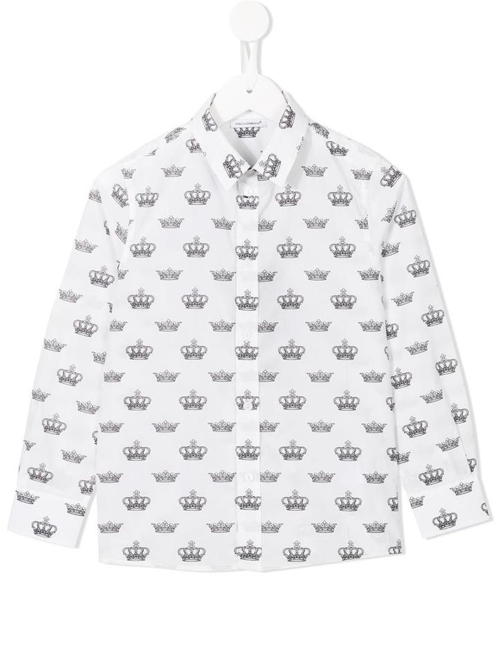Dolce & Gabbana Kids Crowns Print Shirt, Boy's, Size: 6 Yrs, White