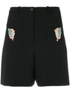 Vivetta - Embroidered Fishes Shorts - Women - Cotton/polyester/spandex/elastane/viscose - 40, Black, Cotton/polyester/spandex/elastane/viscose