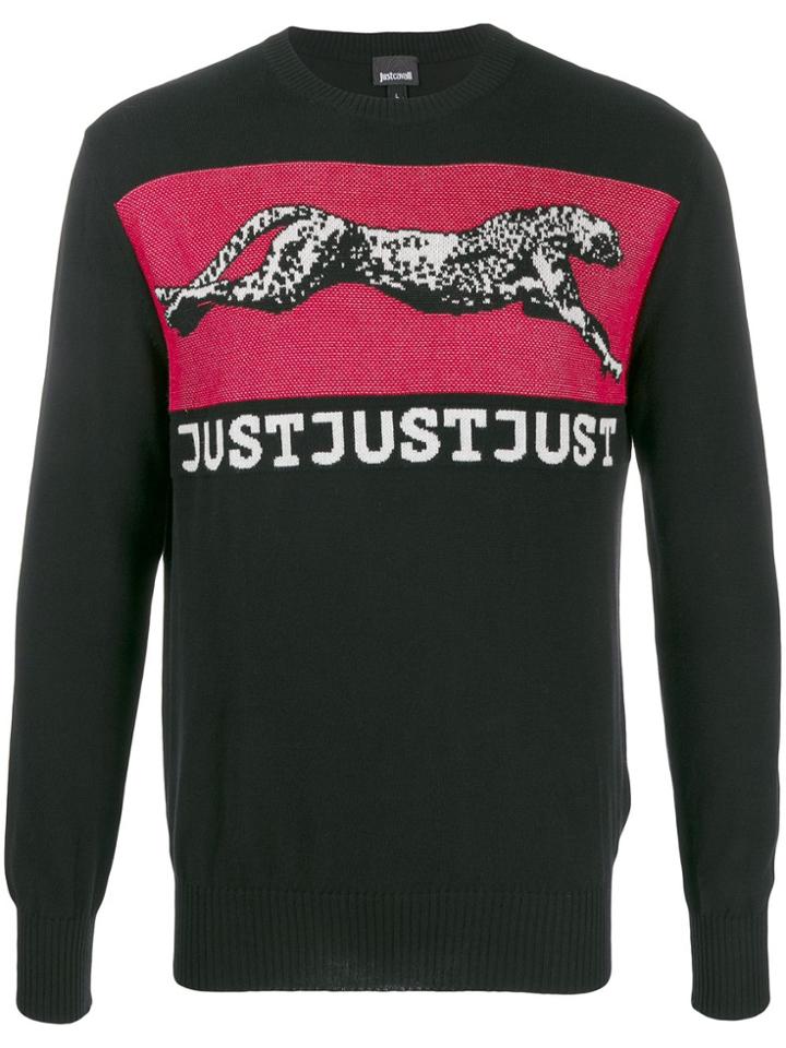 Just Cavalli Leopard Motif Jumper - Black