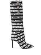 Balmain Logo Print Knee Boots - Black