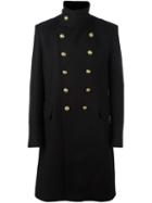 Balmain Diagonal Cut Military Coat, Men's, Size: 52, Black, Cotton/cupro/viscose/cashmere